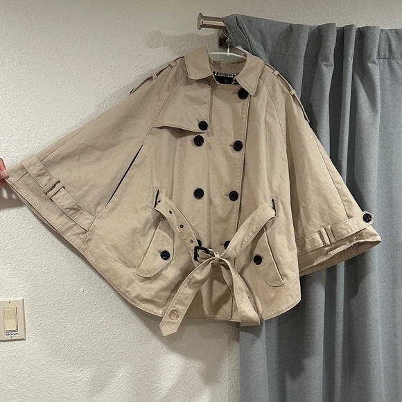 Eland Jackets & Blazers - Eland Tan Double-Breasted Cape with Belt